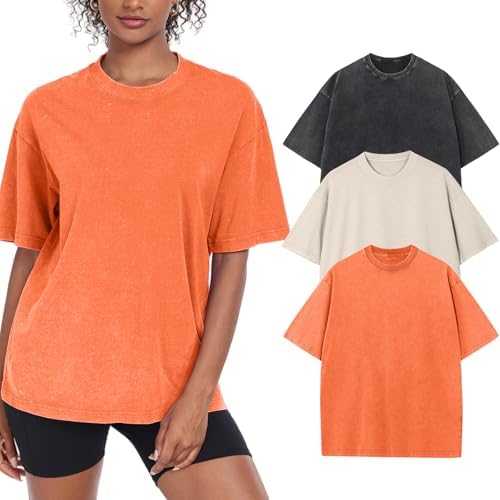 Womens Vintage Oversized T Shirts Acid Washed Baggy Cotton Tee Workout Gym Shirts Boyfriend Short Sleeve Tops