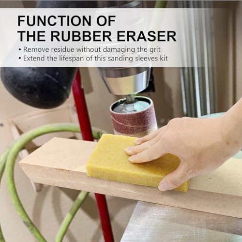 19 Pack Spindle Sander Sleeves with Sandpaper Cleaning Stick - Eraser, 4-1/2’’ Length, 1/2’’, 3/4’’, 1’’, 1-1/2’’, 2’’, 3’’ Diameter Sanding Sleeves Set, Grit 80, 150, 240,for Spindle Drum Sanders
