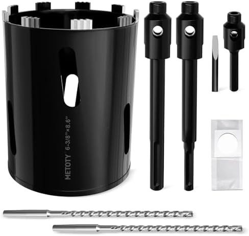 Diamond Core Drill Bit 6-3/8"(162mm) with Pilot Bit & Adapters (SDS Plus & Hex) – Upgraded Welded Segments, 8.6" Depth – for Concrete, Solid Brick, Hollow Brick, Masonry & More