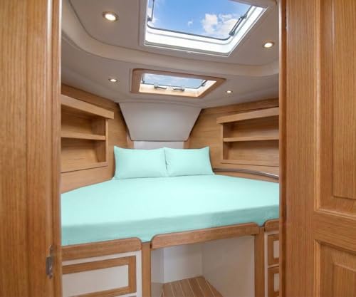 JS Sanders V Berth Boat Sheet 3 Pcs 600 TC Egyptian Cotton,Aqua Blue