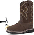 HISEA NINGO Steel Toe Work Boots for Men Square Toe Cowboy Boots Soft Toe