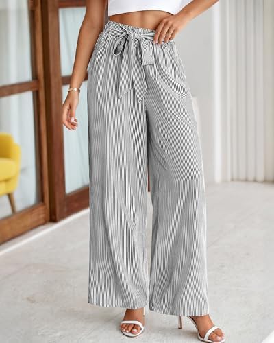 BTFBM Striped Palazzo Pants for Women Fall 2026 Wide Leg Dress Work Pants