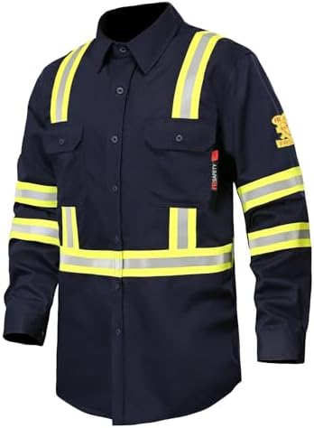 FR Shirts for Men 7oz High Visibility Fire Resistant Shirts CAT2 Welding Shirt 100% Cotton Hi Vis Flame Resistant Shirt Navy(4X-Large)