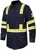 FR Shirts for Men 7oz High Visibility Fire Resistant Shirts CAT2 Welding Shirt 100% Cotton Hi Vis Flame Resistant Shirt Navy(4X-Large)