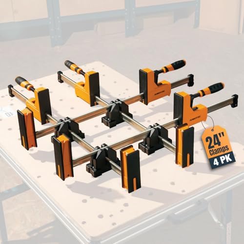POWERTEC 72451 24" Woodworking Parallel Clamps Jaw Bar Clamp Spreader Tool 4PK, with 4PK Parallel Clamp Blocks - for Cabinet Door & Frame Gluing