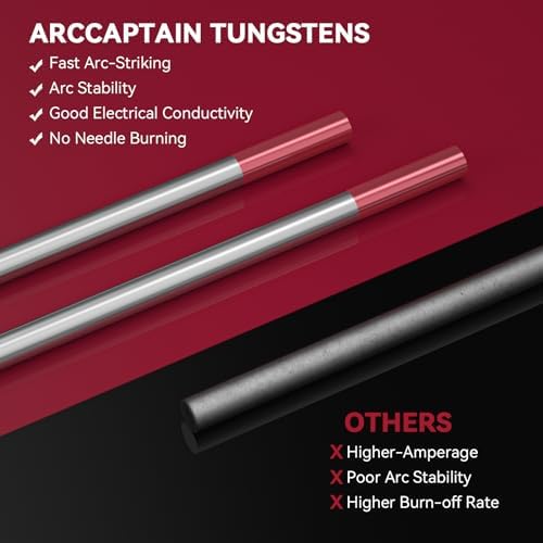 ARCCAPTAIN TIG Welding Tungsten Electrode 10-Pack 1/8"x 7" (Red)