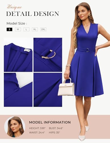 GRACE KARIN Women's Fit and Flare Work Business Dress with Belt