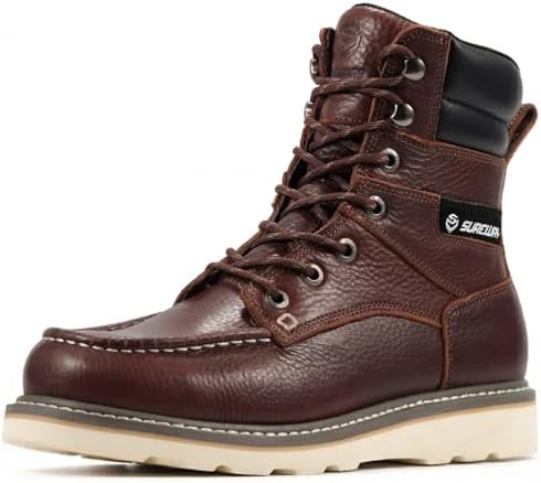 SUREWAY Men's 8" Moc Toe Full-Grain Leather Soft Toe Work Boots, EH Rated