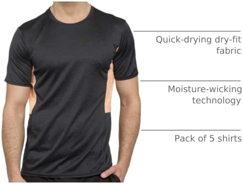 5 Pack Men's Dry Fit Workout T Shirts Crew Neck Athletic Gym Running Tees
