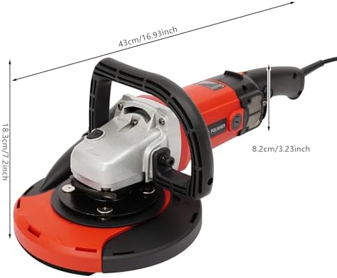 7 Inch Concrete Grinder Wet Polisher with 6 Variable Speeds, Concrete Surface Planer with Dust Extraction Angle Grinder Kit with Auxiliary Handles, Protective Guard, Diamond Grinding Wheel (Red)