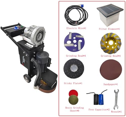Electric Concrete Floor Grinder Ground Polishing Machine with 20L Vacuum Dust Collector Concrete Surface Grinder 4 Grinding Discs for Old Ground Restoration 220V