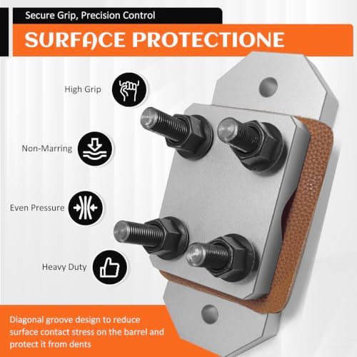 Professional Grade Heavy Duty Barrel Vise Tool, Aluminum Barrel Clamp with Leather Inserts, Universal Barrel Vise Clamp Surface Protection Design, Fits 0.67”–1.375” Outside Diameter Barrels (silver）