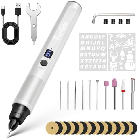 Tarlido Electric Engraving Pen, Mini Cordless Rotary Tools, USB Rechargeable Etching Pen, 4V/1200mAh DIY Engraver Machine for Metal, Wood, Glass, Plastic,2 Stencils, Sliver