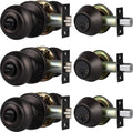 3 Pack Keyed Alike Door Knob with Double Cylinder Deadbolt Lock Set, Oil Rubbed Bronze Door Lock Sets Exterior, Round Style Door Knob Deadbolt Combination Set