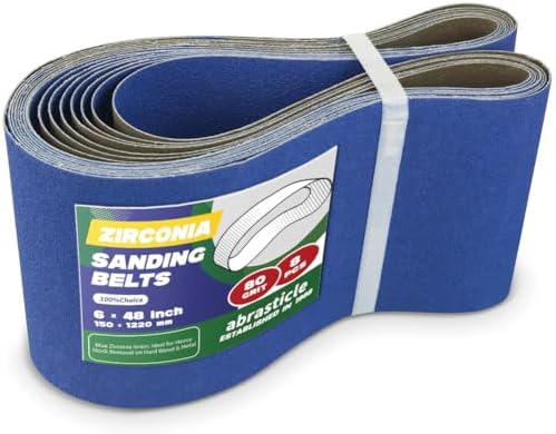 8 Pack 6 x 48 Inch Zirconia Sanding Belts, 80 Grit Heavy Duty Belt Sander Paper, Fits Belt Sander & Bench Sander for Professional Woodworking, Metal Polishing and Surface Preparation