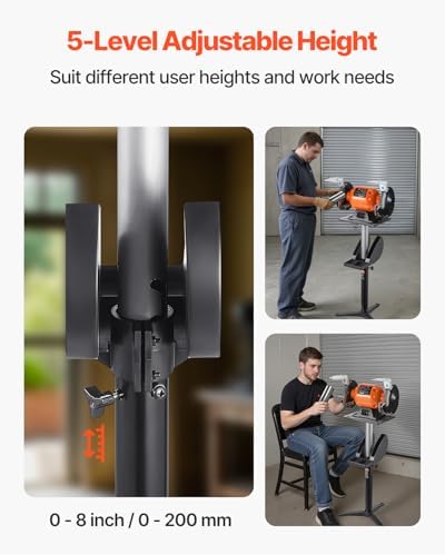 VEVOR Bench Grinder Stand, Bench Grinder Vise Floor Pedestal with 12" x 10" Mounting Plate, 5-Level Height Adjustable Pedestal Stand with Grinding Wheel Storage Compartment & Heavy-Duty Cast Iron Base