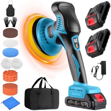 Cordless Car Polisher, 21V Car Buffer with 2x 2000mAh Batteries