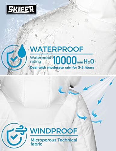 Skieer Women's Ski Jacket Waterproof Warm Puffer Thick Hooded Winter Coat