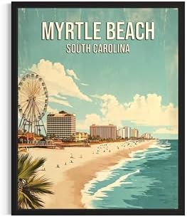 Myrtle Beach South Carolina Wall Art Print Poster, US Vintage Retro Beach Scenery Posters Prints for Restroom Home Picture Painting Artwork Gallery 219 (Myrtle Beach South Carolina, 16 x 20 inches, Black Frame)