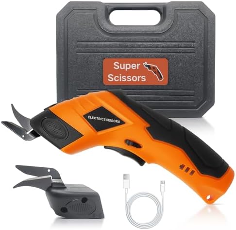 Super Scissors, Cardboard Cutter，Electric Box Cutter,Ultimate Cutting Tool for Home& Craft,Cordless Electric Scissors 2 Blades Included，Cutting Fabric, Cardboard & Plastic（Orange Color）