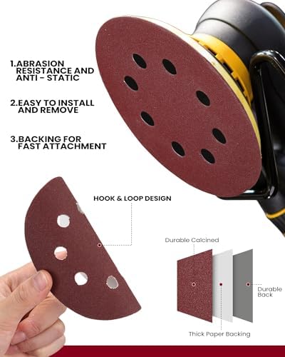 Queekay 350 Pieces 5 Inch 8 Holes Sanding Discs Round Hook and Loop Sandpaper for Random Orbital Sander 60 80 100 120 150 180 220 240 320 400 600 Grit(16 Styles)