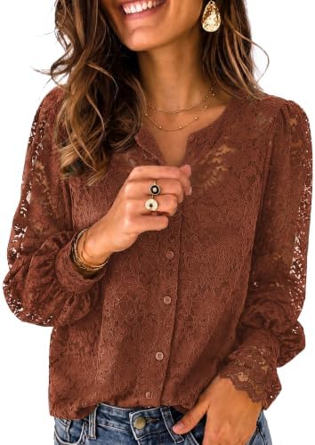 Zeagoo Long Sleeve Shirts for Women Lace Top Button Up Blouse Dressy Casual