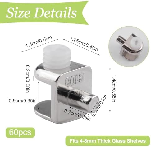 Adjustable Glass Shelf Bracket, 60Pcs Frameless Glass Clamp with Pin Wall Mounted Clips for 4-8mm Glass Cabinet