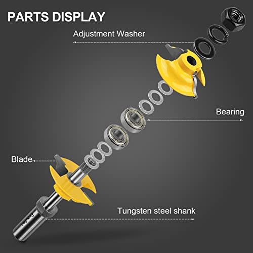 Exqutoo 1/2 Inch Shank 3 Piece Router Extension Tenon Drill Bit Set