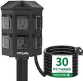 TiFFCOFiO Outdoor Power Strip with Stake, 30 FT Extension Cord Waterproof, 6 Grounded Outlets for Outdoor Lights, 14 AWG, 15A/1875W, ETL Listed