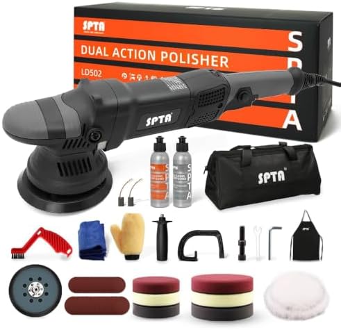 Buffer Polisher, SPTA 5-Inch 125mm Dual Action Random Orbital Car Polisher,Car Detailing Kit, 4Pcs 5inch & 4Pcs 6Inch Polishing Pad,Packing Bag for Car Polishing and Waxing--DAPSET-US