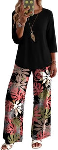 WIHOLL Two Piece Sets for Women Lounge 3/4 Length Sleeve Womens Tops Graphic Pants with Pockets Summer Outfits 2026