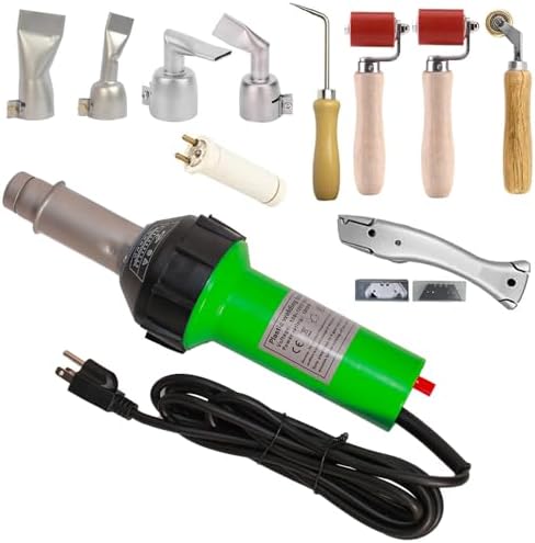 1600W Hot Air Plastic Welder Gun Plastic Repair Welder Kit, PVC Vinyl Rod Welding Gun, Flat Welding Nozzles, Various Welding Flooring Roofing Accessories Tool Set