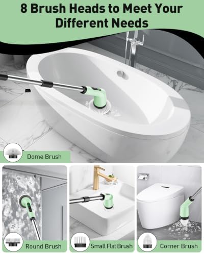 Electric Spin Scrubber for Cleaning Bathroom, Shower Scrubber Cordless Cleaning Brush with IPX7 Waterproof & 2 Speed, 3 Brush Heads, Bathroom Cleaning Supplies for Shower Tub Kitchen Tile Toilet