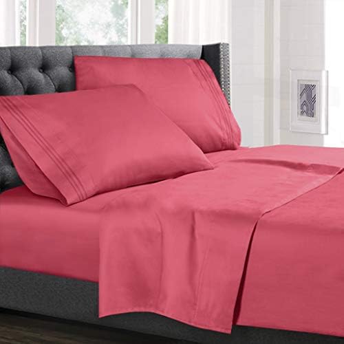 Hearth & Harbor Twin Size Sheets - 3 Piece Bed Sheet Set, Hotel Luxury Double Brushed Bed Sheets - Extra Soft Bedding Sheets & Pillowcases, Twin, Coral Pink
