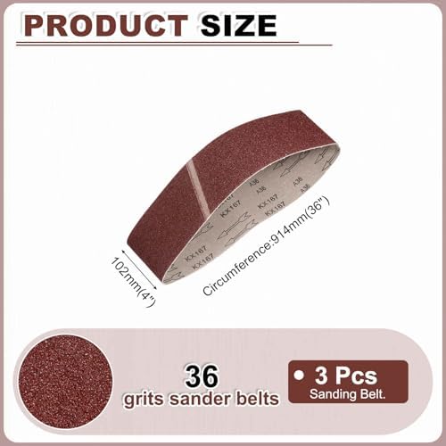 HARFINGTON 4 x 36 Inch Sanding Belts, 3 Pcs 36 Grits Aluminum Oxide