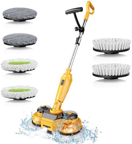Cordless Electric Mop for Dewalt 20V Battery (NO Battery), 2 in 1 Spin Mop & Electric Floor Scrubber Machine with LED Light & Water Spray, 800 RPM Rotating Electric Mops for Floor (Black Yellow)