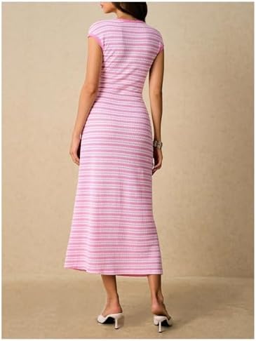 SOLY HUX Women's Striped Midi Dress Casual Work Knit Bodycon Summer Dresses