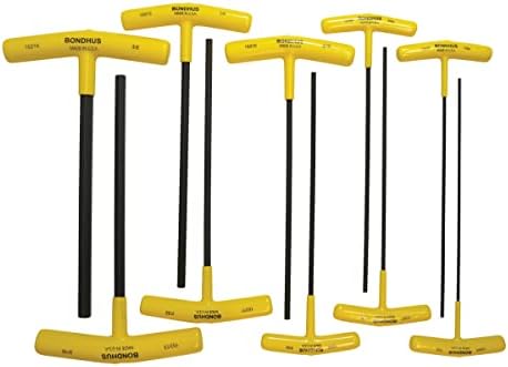 Bondhus 15338 Set of 10 Hex T-handles, 9" Length, sizes 3/32-3/8"