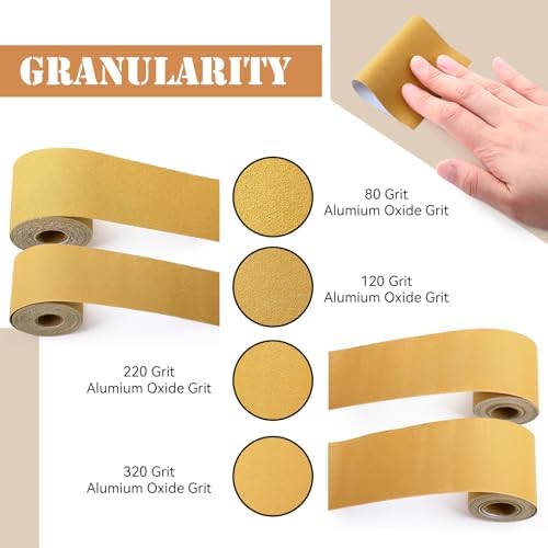 8 Rolls 40 Yards 80, 120, 220, 320 Grit Psa Continuous Sandpaper Roll 2-3/4" Wide Longboard Sandpaper Self-Adhesive Sand Paper Automotive Woodworking Hand Sanding Block