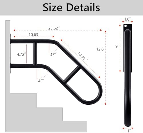 Hand Rails for Outdoor Steps & Elderly (Max 800LBS),U-Shape Wall Mount Stair Railing, Porch, Deck & Garden Grab Bar, Safety Handle for Garage, 1 Pack