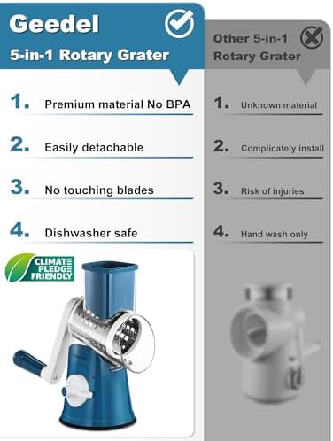 Geedel Rotary Cheese Grater Hand Crank, Cheese Shredder Vegetable Slicer
