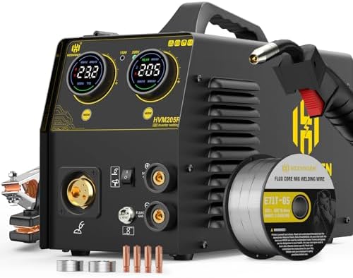 H HZXVOGEN 205A MIG Welder, 110/220V 5 in 1 Gas Pulse MIG/Flux Core Pulse MIG/Stick/Lift TIG/Spool Gun Welding Machine with Synergic Multiprocess Aluminum Welder Machine
