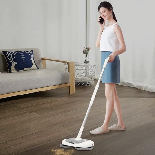 Cordless Electric Mop with Cleaning Bucket for Clean Kitchen, Bedroom and Bathroom, Cordless Mop with 400ml/0.11Gal Water Tank + 4 Mopping Cloths + Lithium Batteries
