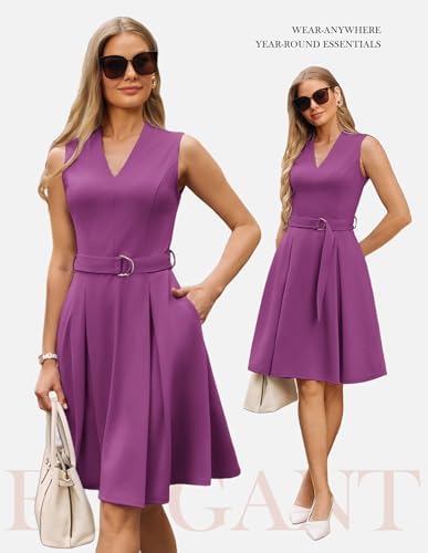 GRACE KARIN Women's Fit and Flare Work Business Dress with Belt