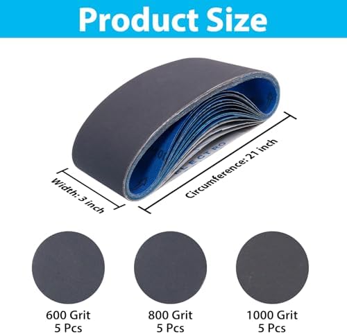 3 x 21 Inch Silicon Carbide Sanding Belts,Extra Fine Grit, 15 Pack