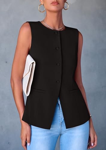 PRETTYGARDEN Women Tailored Suit Vest Business Casual Tops