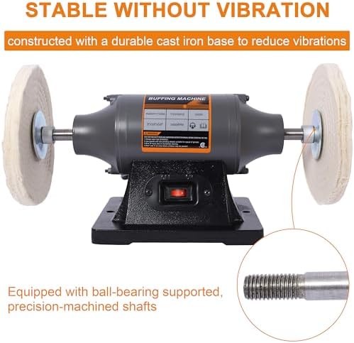 Bench Buffer Polisher Motor with 8 Inch Dual Buffering Wheels, Includes 4PCs 80Ply Thic Buffing Wheels for Buffing Metal, Jewelry, Wood, Jade, and Plastic Parts