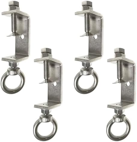 CHENGLONG 4Pcs Pipe Clamp Hooks; Metal Beam Clamp Hanger; 2Inch C Clamp Hook; Stainless Steel; Silver; Lockable Width 1.32"2.4"; Supports Up to 100 Pounds