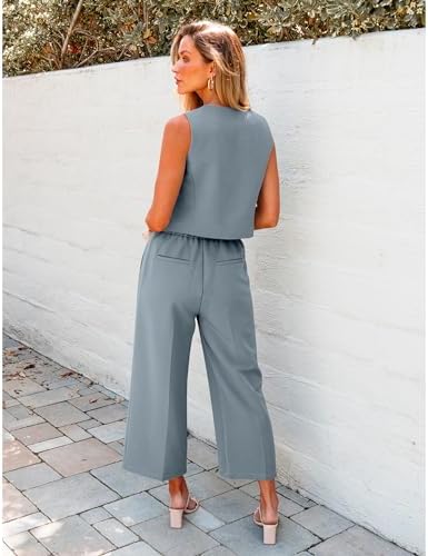 luvamia Vest Pant Suits for Women Dressy Wide Leg 2 Piece Sets Work Outfits