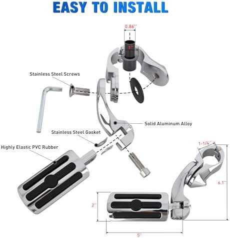 Nilight 1-1/4" Motorcycle Highway Pegs For Harley Touring Street Glide Electra Glide Road King CVO Dyna Trike Sportster Adjustable Short Angled Foot Pegs Universal For 1.25" Engine Guard Crash Bars
